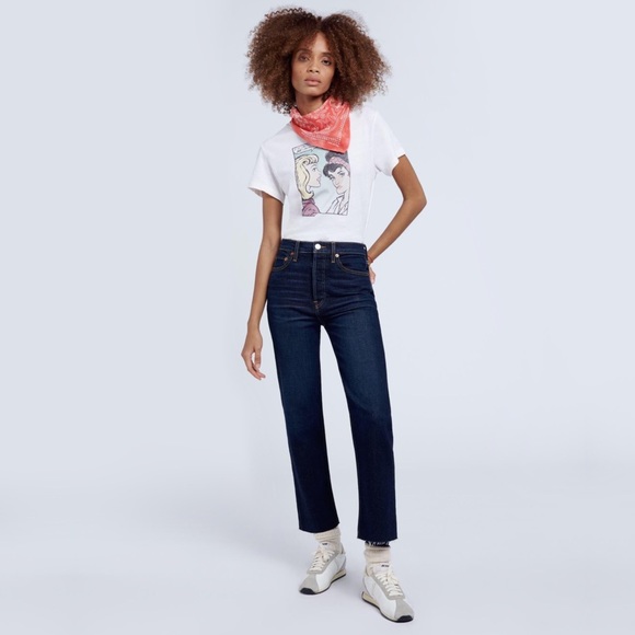 nwt re/donehigh rise 70s stove pipe crop jean 26